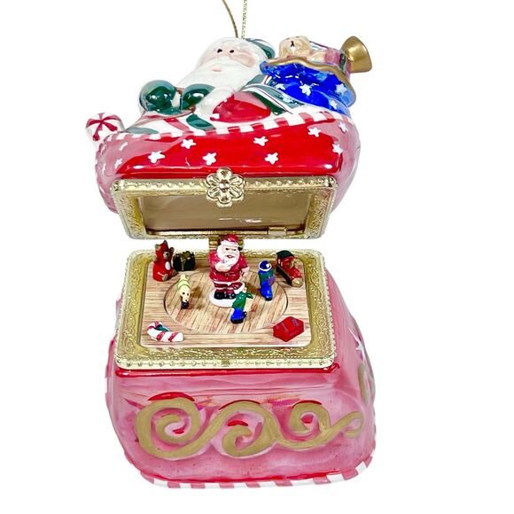 Vintage Mr. Christmas Musical Box Ornament Santa Sleigh Porcelain Hand-Painted - Picture 2 of 10